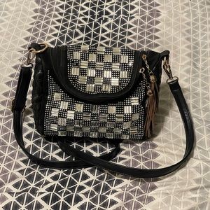 Black/ White Rhinestone Decor, Shoulder Bag